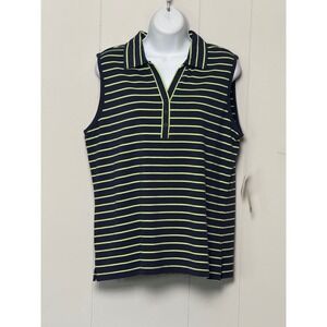 NWT EP Pro Women's Fancy Sleeveless Polo Shirt Lime Green Striped Size Large